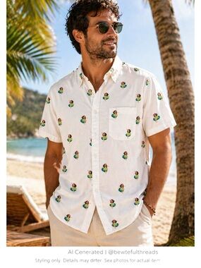 Visive Hula Girl Hawaiian Camp Shirt White 100% Cotton Button Down L